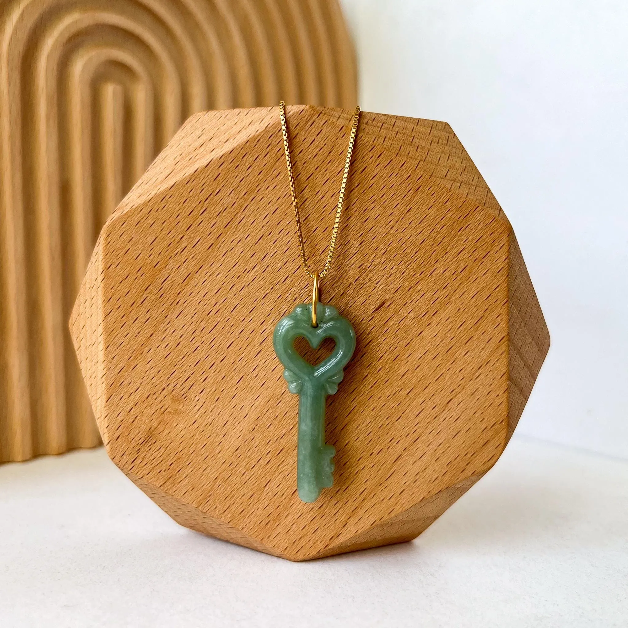 Jade Heart Key Pendant with 18K Gold, YO-0424-1722862470