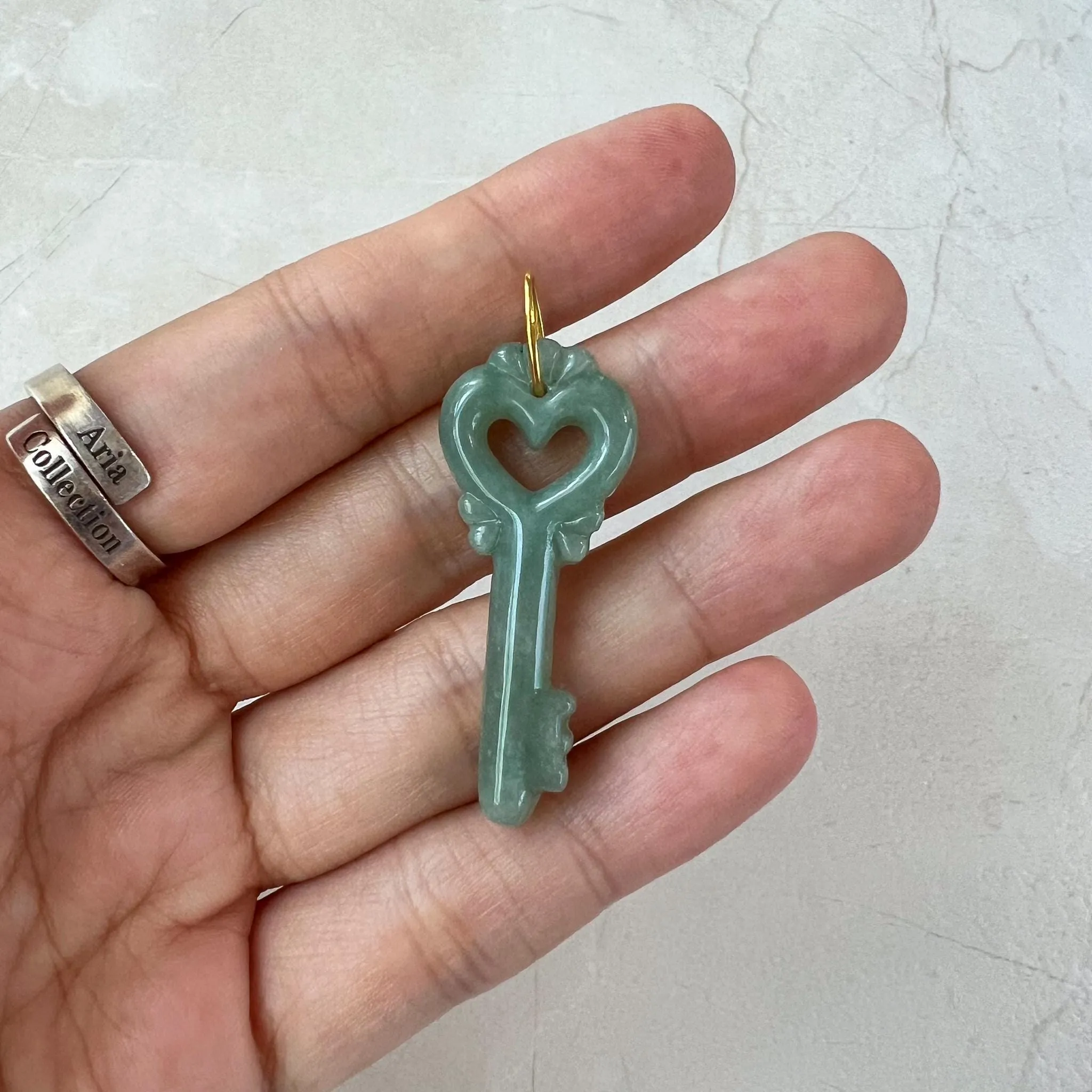Jade Heart Key Pendant with 18K Gold, YO-0424-1722862470