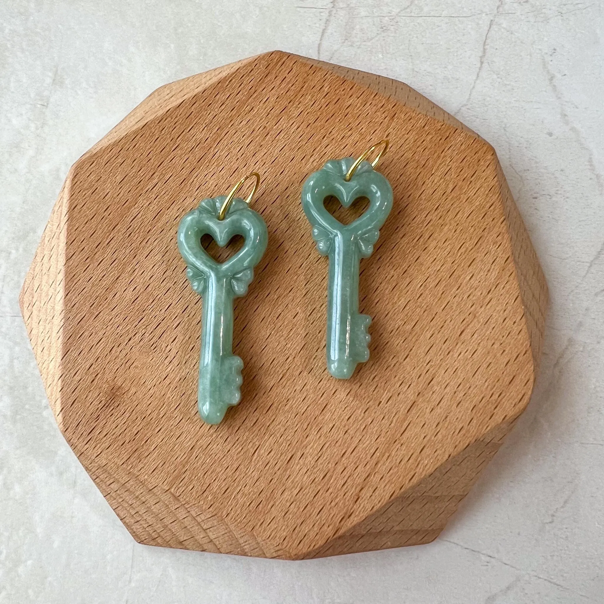 Jade Heart Key Pendant with 18K Gold, YO-0424-1722862470
