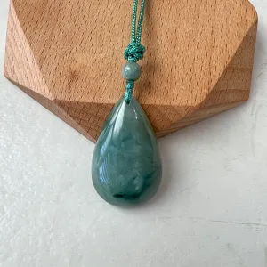 Jade Jadeite Teardrop, Green Blue Jade Pendant Hand Carved Necklace, YJ-0321-0425599