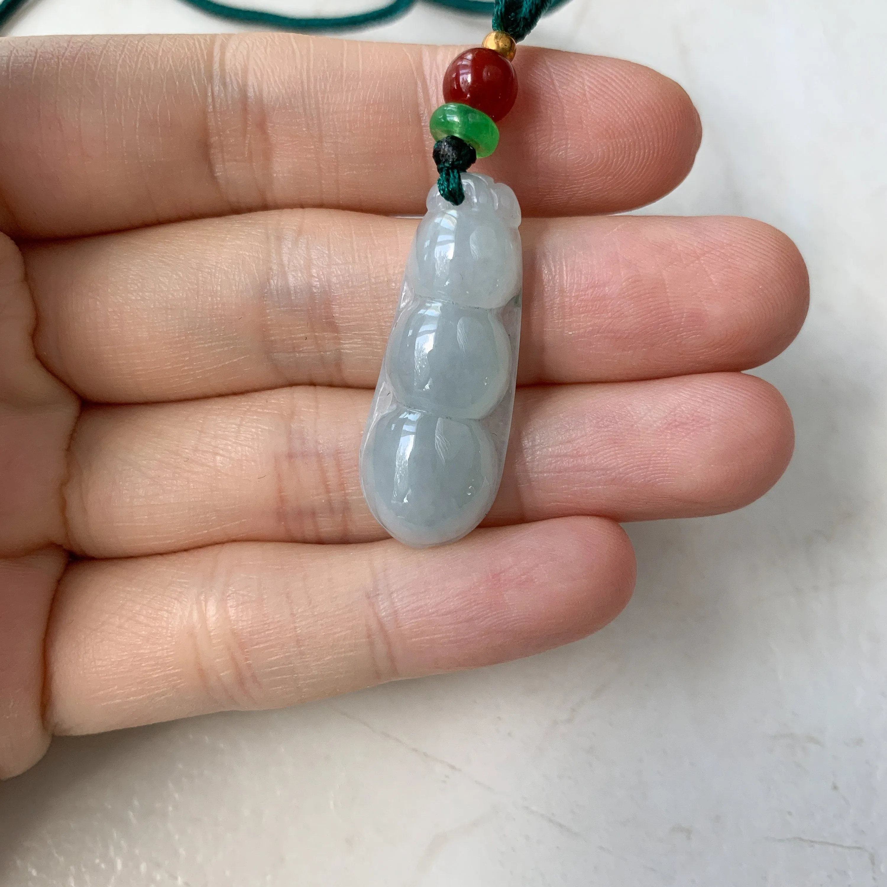 Jadeite Jade Icy Translucent Lucky Snow Pea Carved Necklace, YJ-0321-0427724