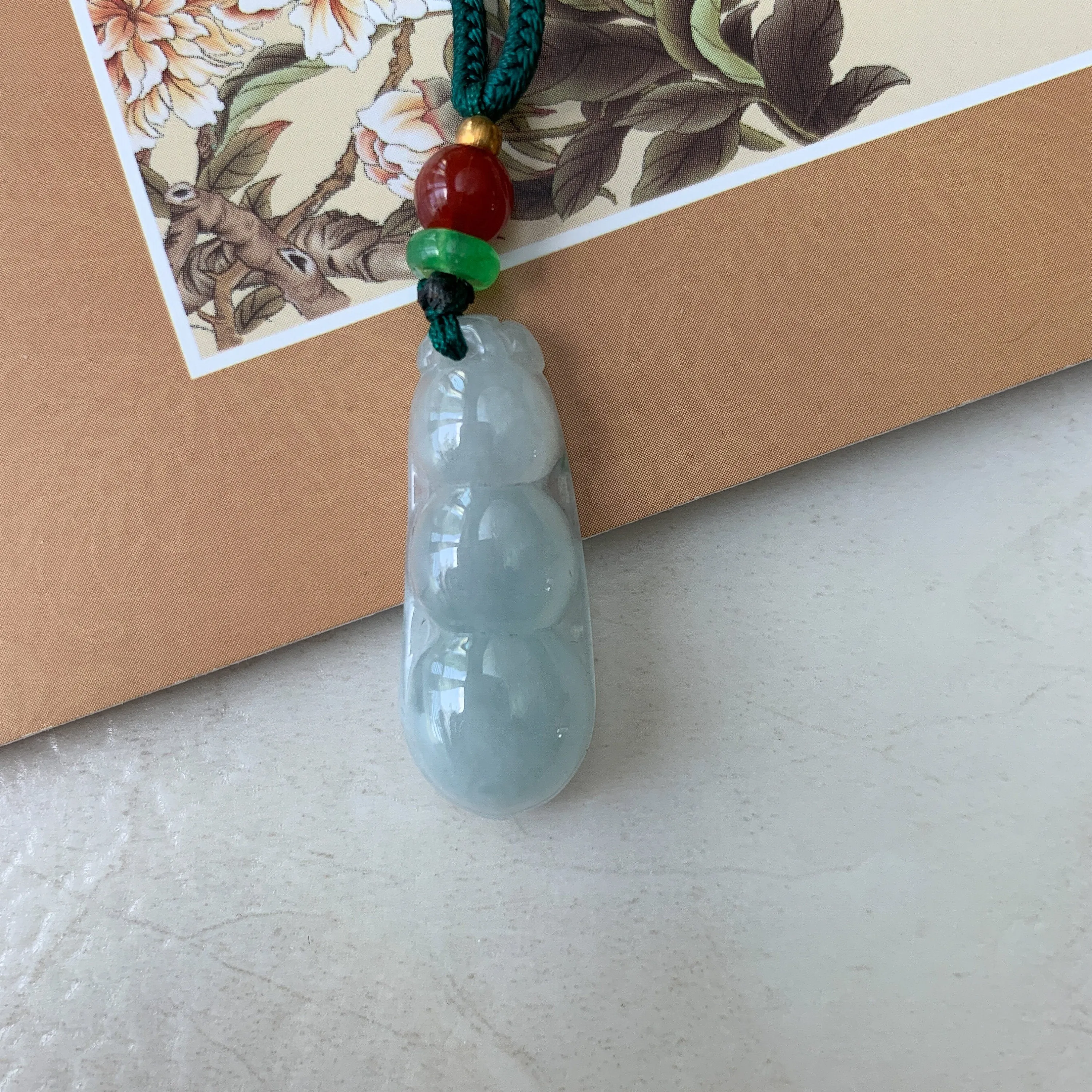 Jadeite Jade Icy Translucent Lucky Snow Pea Carved Necklace, YJ-0321-0427724