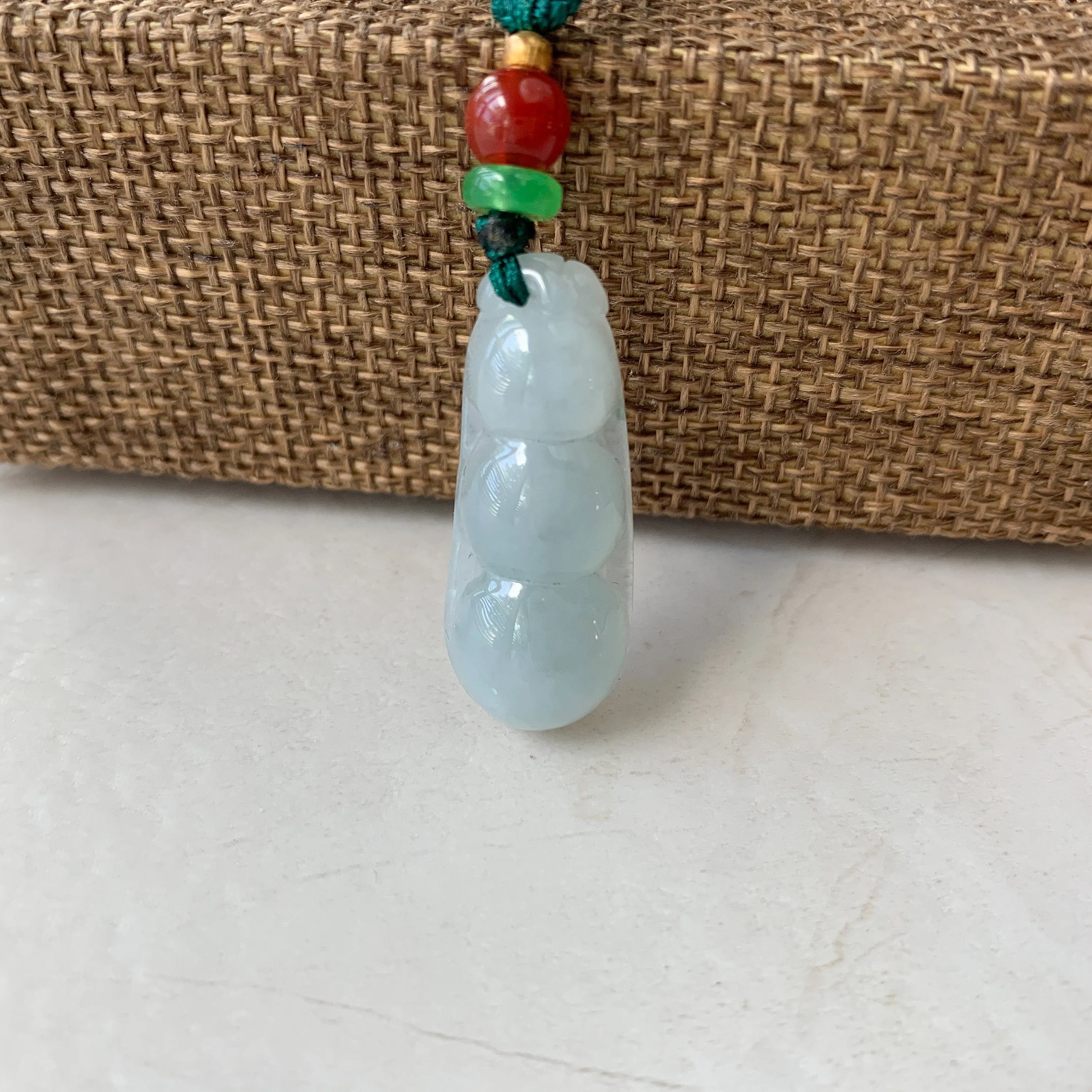 Jadeite Jade Icy Translucent Lucky Snow Pea Carved Necklace, YJ-0321-0427724