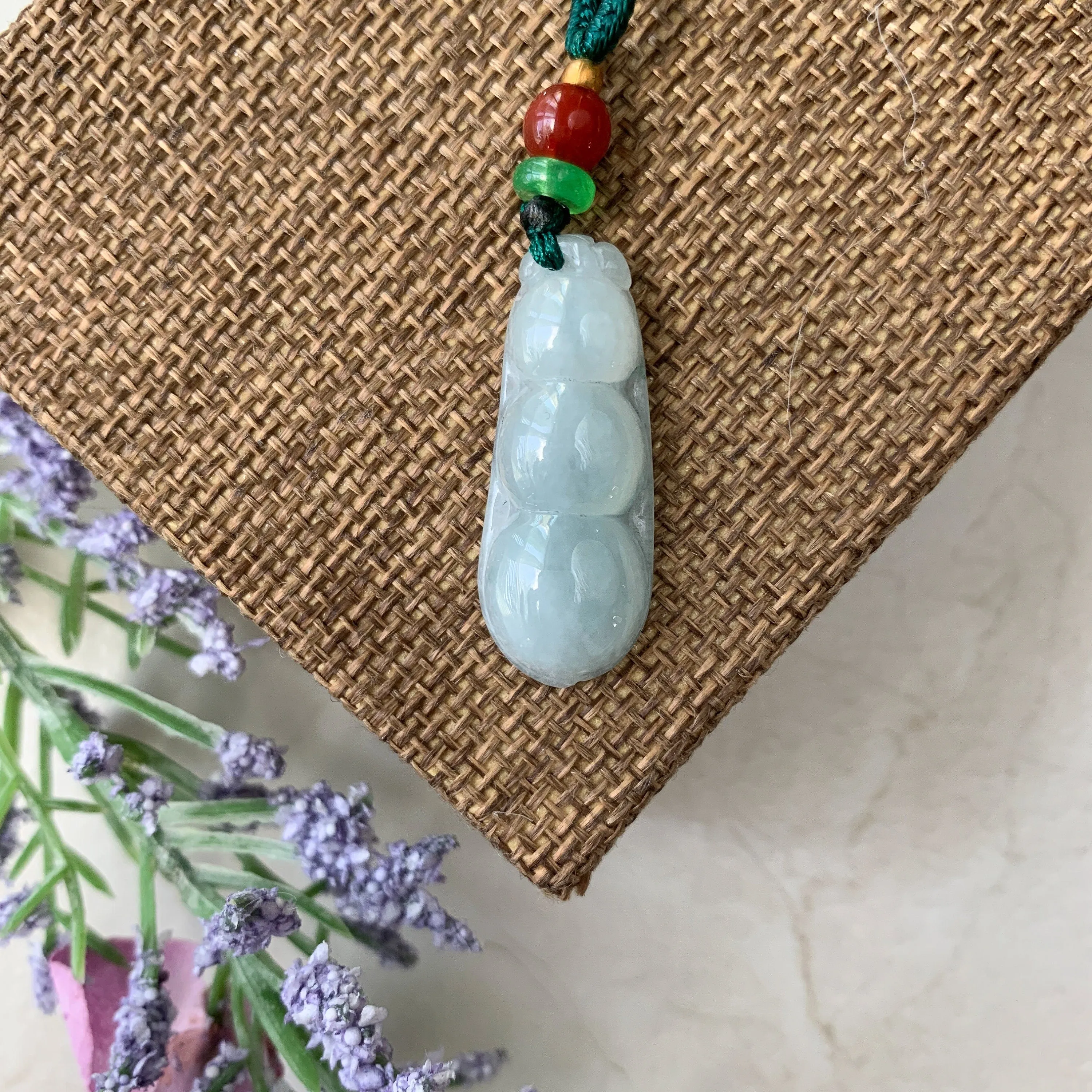 Jadeite Jade Icy Translucent Lucky Snow Pea Carved Necklace, YJ-0321-0427724
