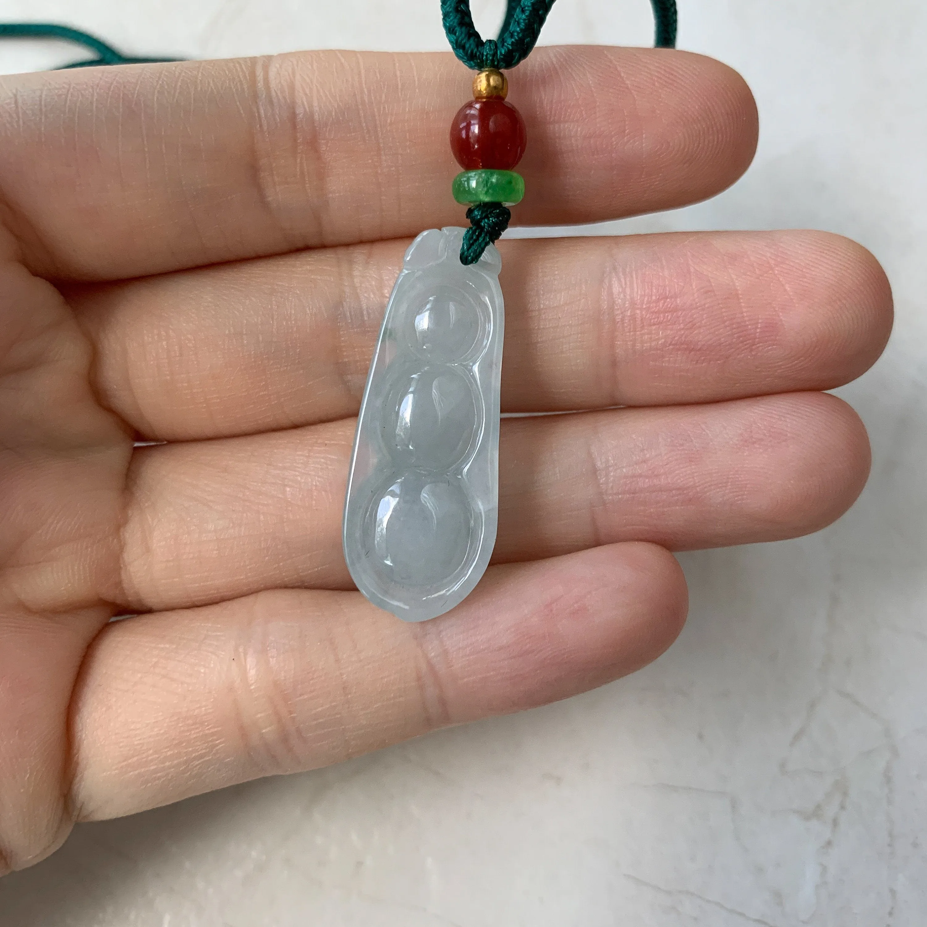 Jadeite Jade Icy Translucent Lucky Snow Pea Carved Necklace, YJ-0321-0427724
