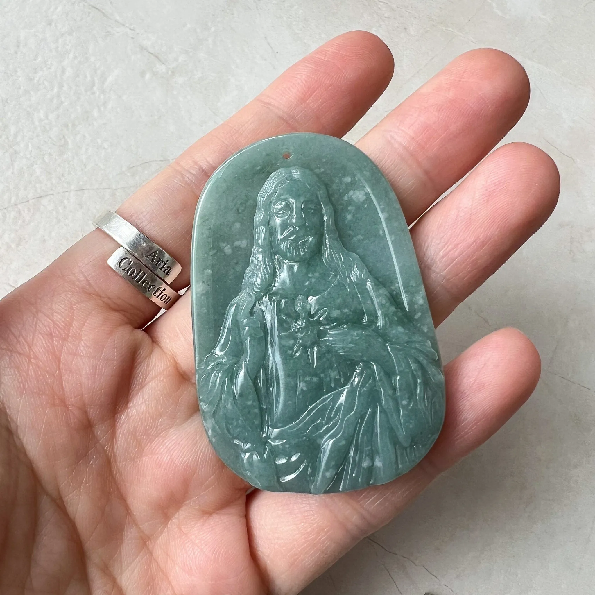 Jadeite Jade Jesus Christ, Blue Green Jade, Christian Necklace, Hand Carved Necklace, XZ-1221-1675649915
