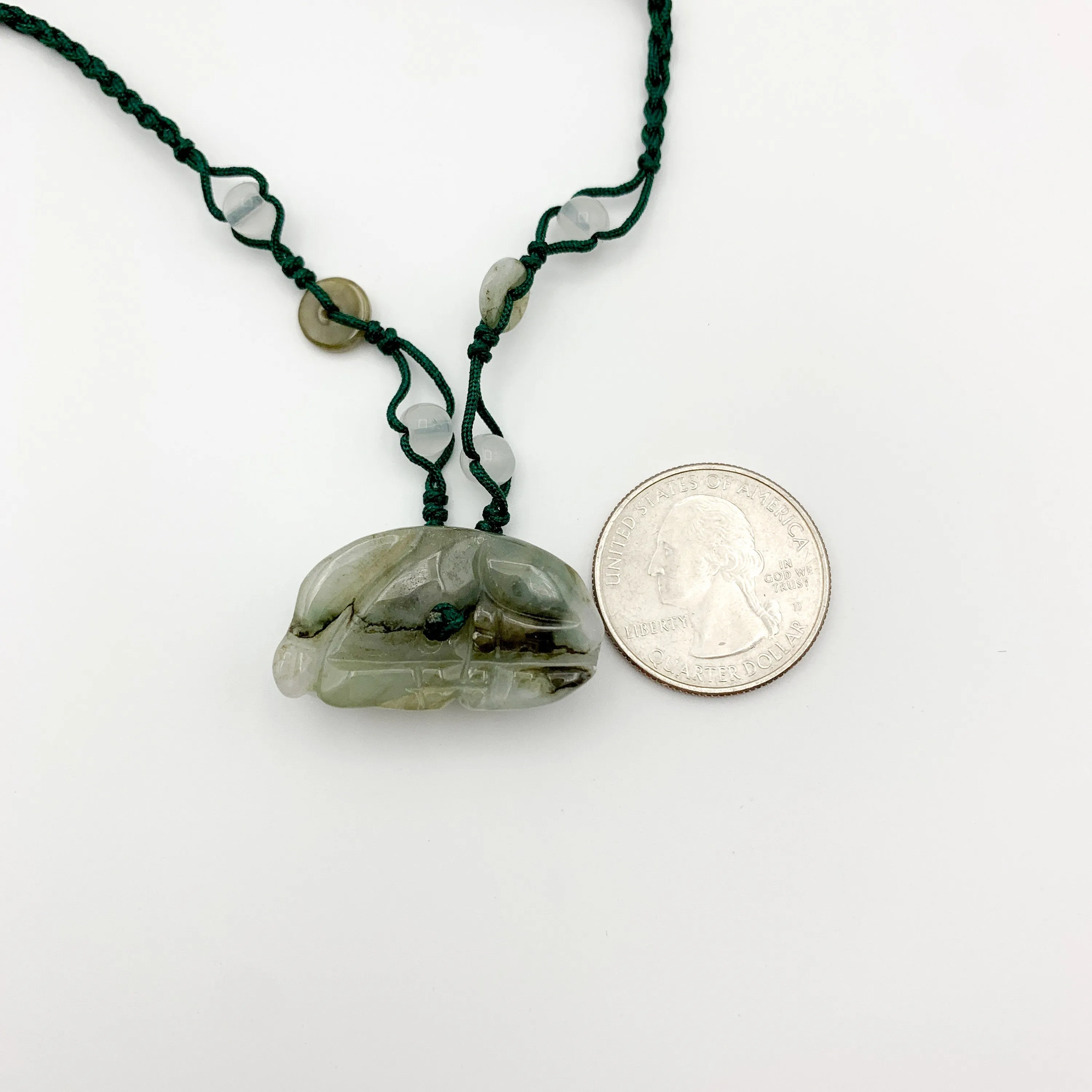 Jadeite Jade Ox Bull Cow Chinese Zodiac Carved Pendant Necklace, YW-0110-1646545944