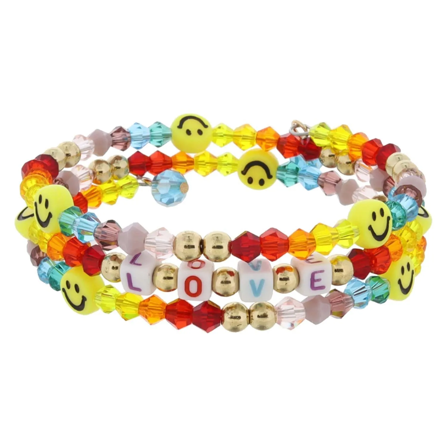 Jane Marie Kids Multi Color Sequin Beaded Coil Bracelet w/ Pendant JM6616B