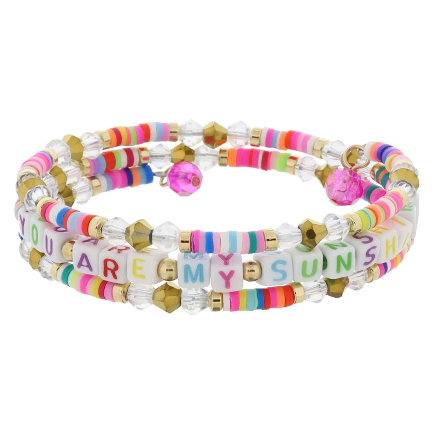 Jane Marie Kids Multi Color Sequin Beaded Coil Bracelet w/ Pendant JM6616B