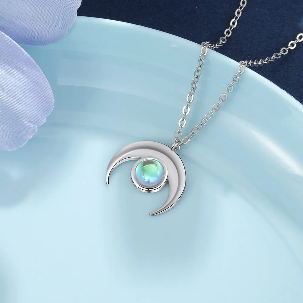 JewelOra Fashion Moon Silver Color Necklaces &amp; Pendants Delicate Moonstone Necklaces for Women Jewelry Gifts