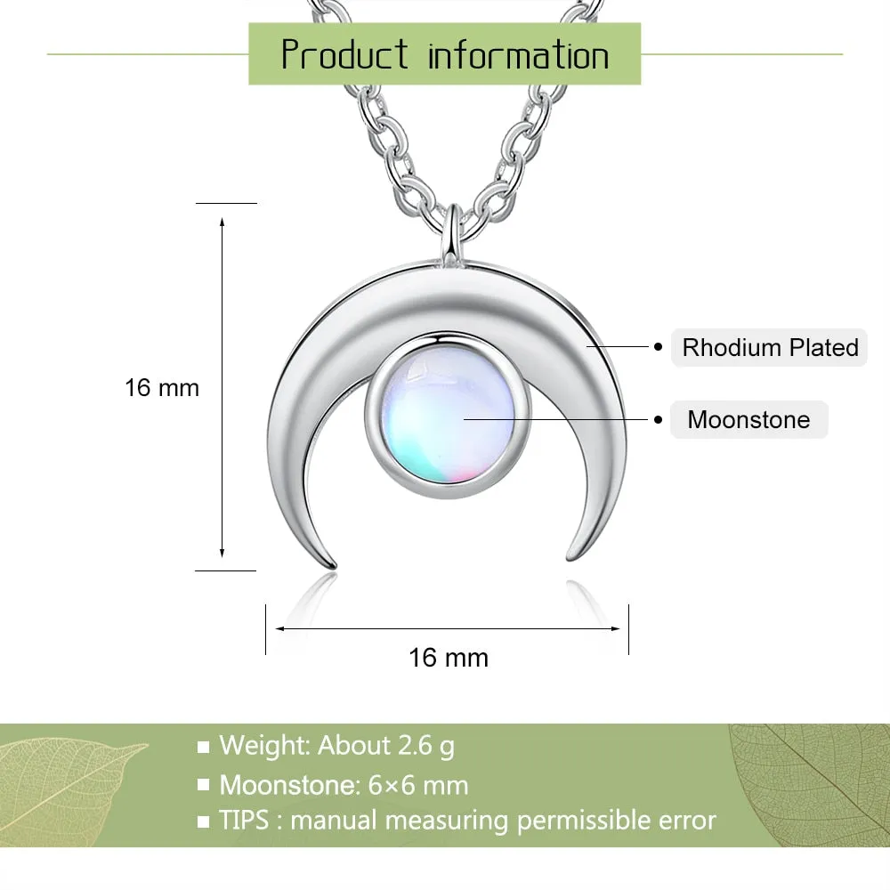 JewelOra Fashion Moon Silver Color Necklaces &amp; Pendants Delicate Moonstone Necklaces for Women Jewelry Gifts