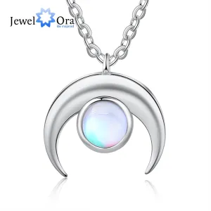 JewelOra Fashion Moon Silver Color Necklaces &amp; Pendants Delicate Moonstone Necklaces for Women Jewelry Gifts