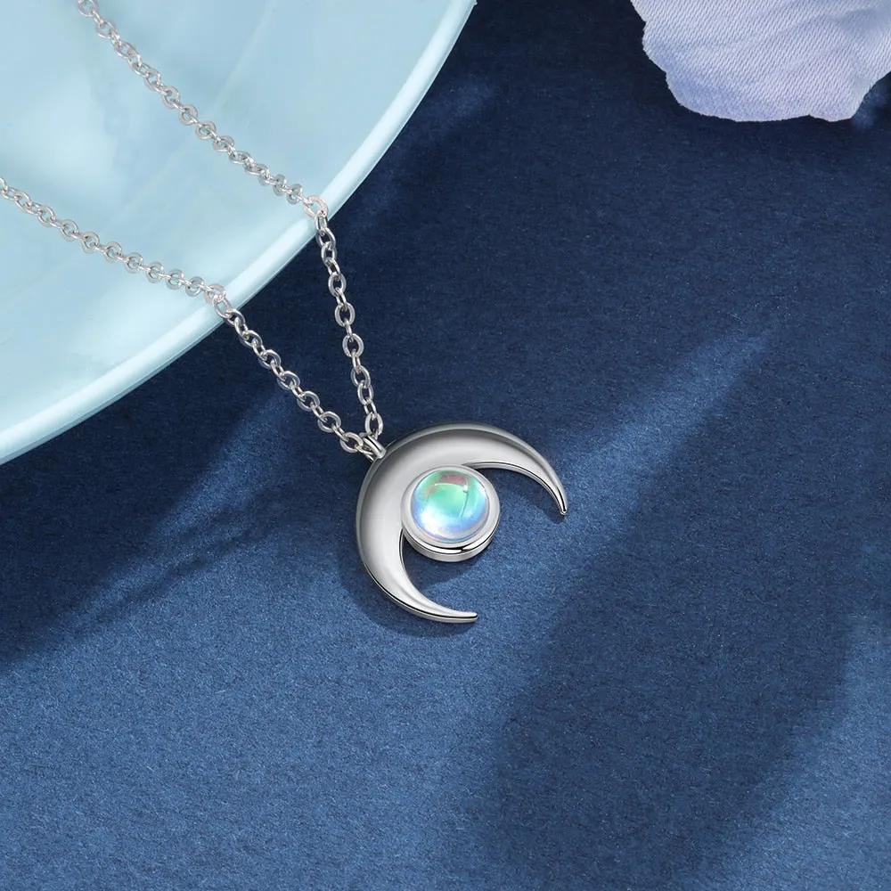 JewelOra Fashion Moon Silver Color Necklaces &amp; Pendants Delicate Moonstone Necklaces for Women Jewelry Gifts