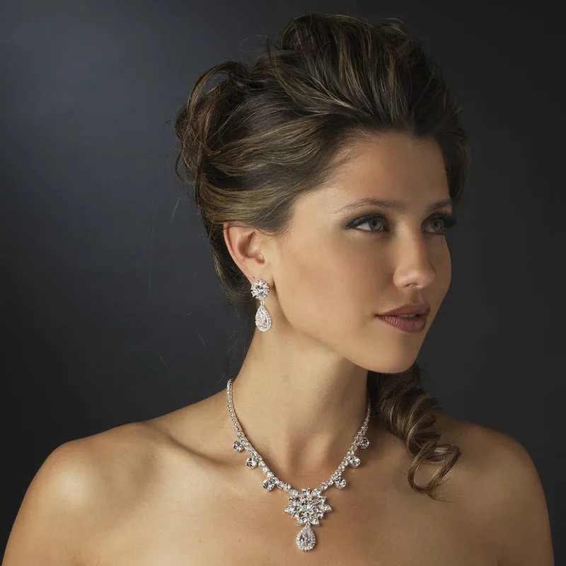 Kim K Inspired Crystal Necklace & Crystal Dangle CZ Teardrop Earrings
