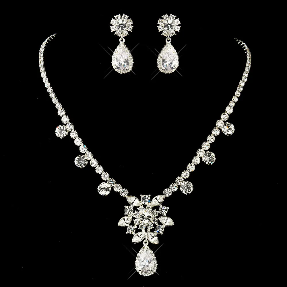 Kim K Inspired Crystal Necklace & Crystal Dangle CZ Teardrop Earrings