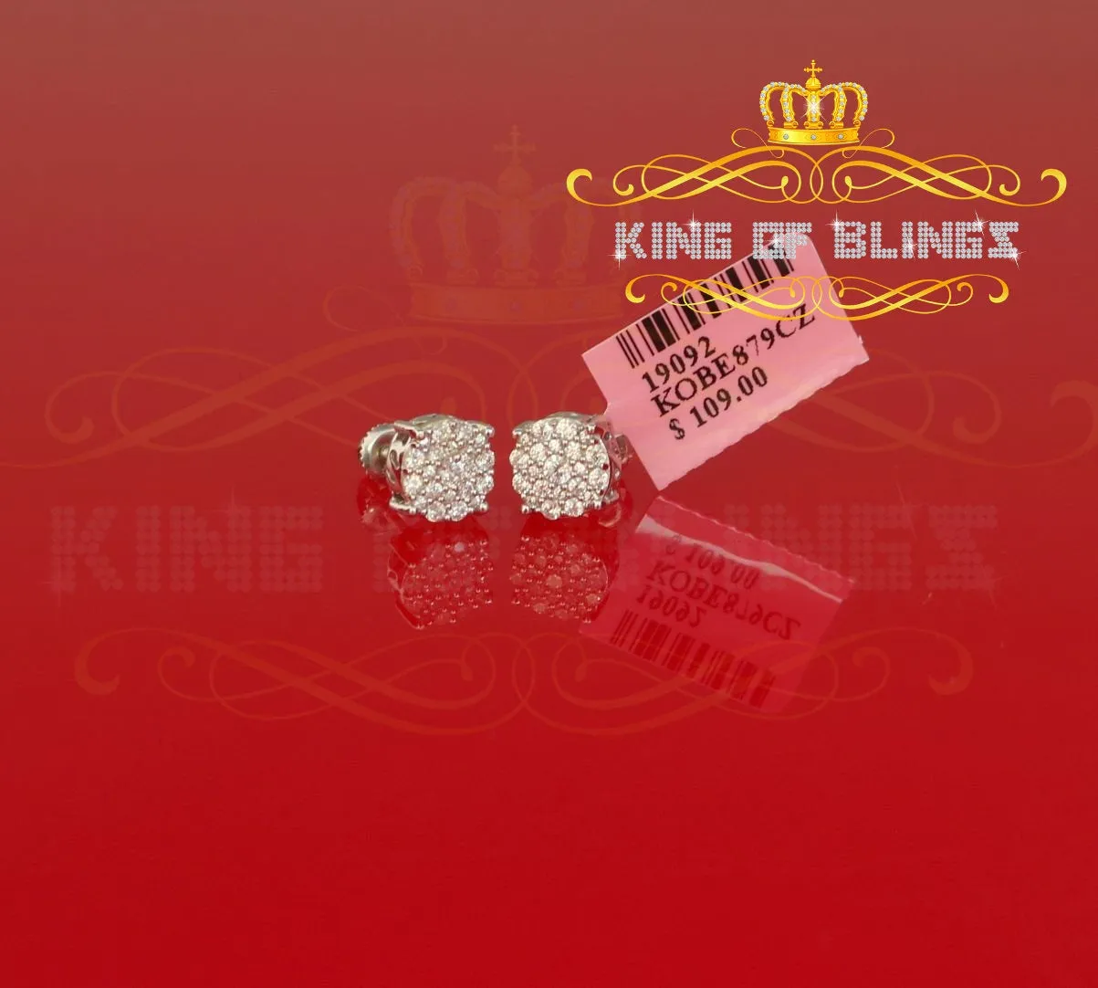 King of Blings- Aretes Para Hombre 925 White Silver Women's 0.66ct Cubic Zirconia Round Earrings