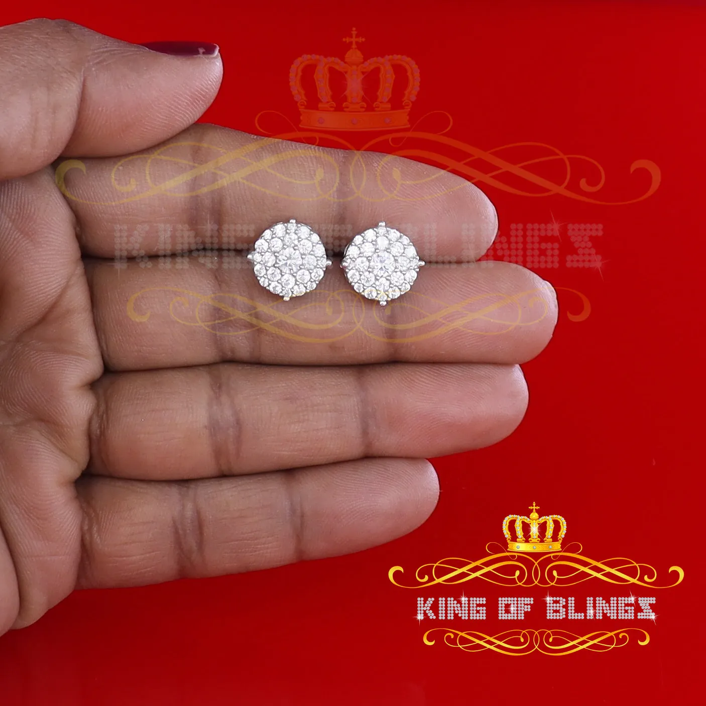 King of Bling's Aretes Para Hombre 925 Yellow Silver 1.20ct Cubic Zirconia Round Women's Earrings