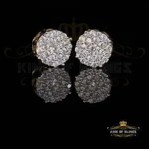 King of Bling's Aretes Para Hombre 925 Yellow Silver 1.20ct Cubic Zirconia Round Women's Earrings