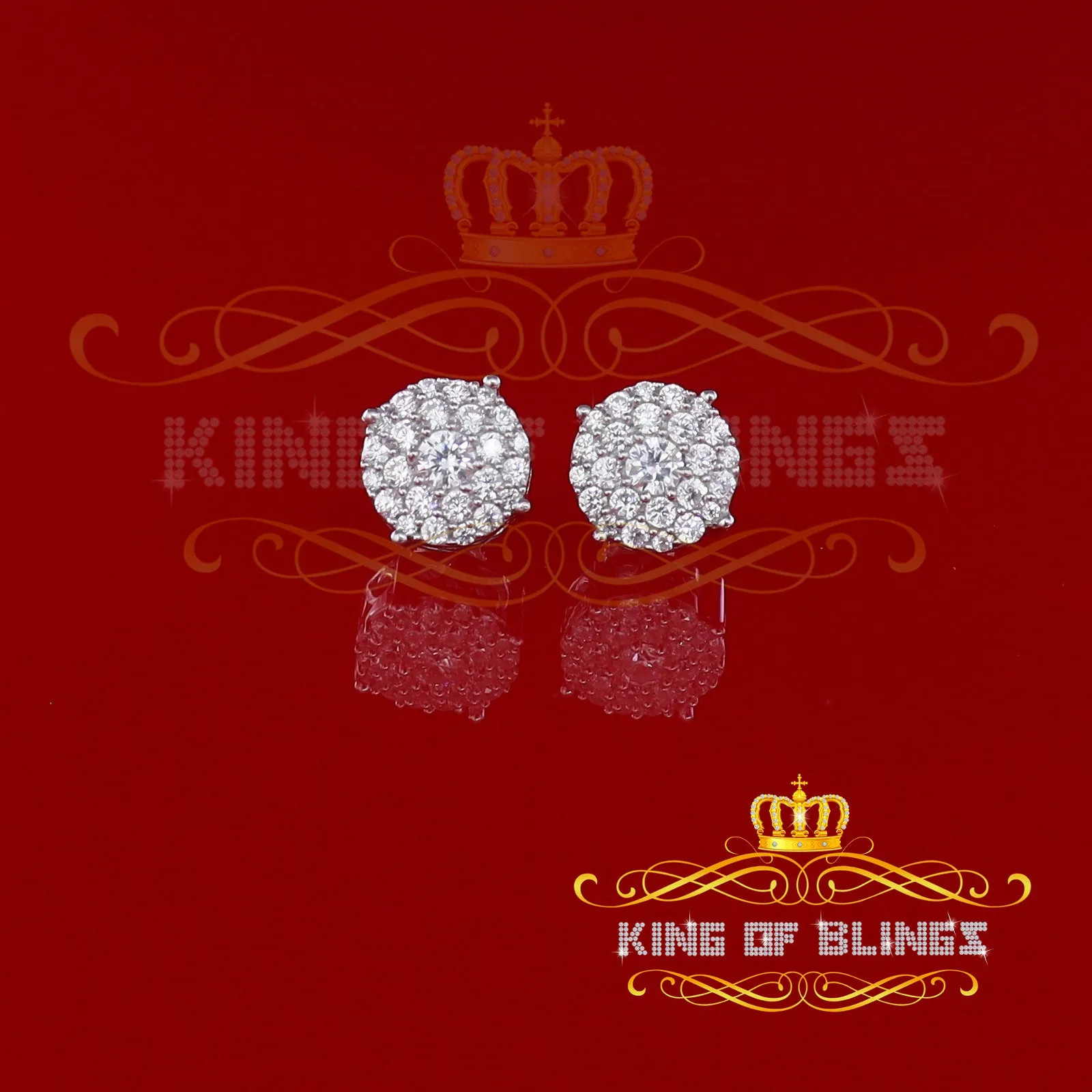 King of Bling's Aretes Para Hombre 925 Yellow Silver 1.20ct Cubic Zirconia Round Women's Earrings