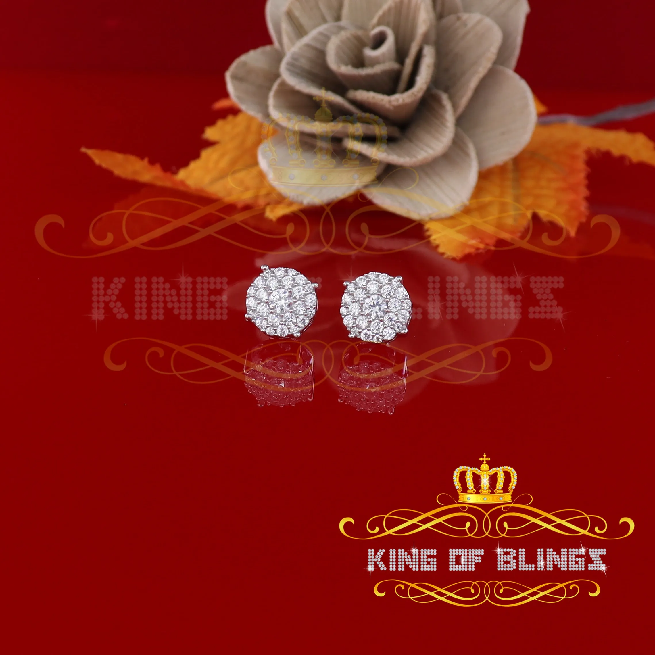 King of Bling's Aretes Para Hombre 925 Yellow Silver 1.20ct Cubic Zirconia Round Women's Earrings