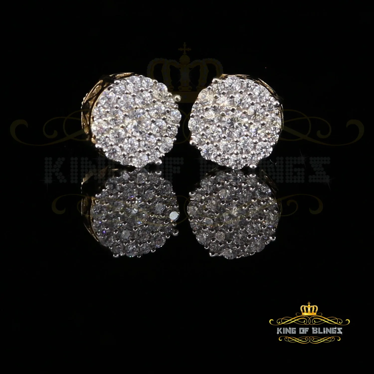 King of Bling's Aretes Para Hombre 925 Yellow Silver 1.20ct Cubic Zirconia Round Women's Earrings