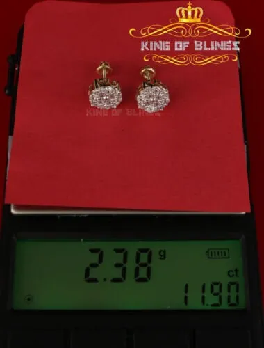 King of Bling's Aretes Para Hombre 925 Yellow Silver 2.48ct Cubic Zirconia Round Women's Earring
