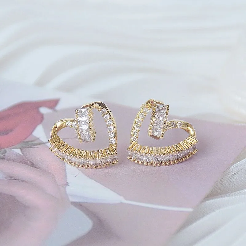 Korean Style Passionate Twisted Zircon Love Heart Stud Earrings
