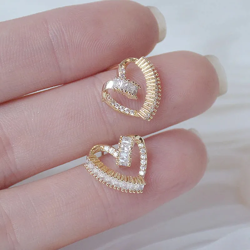 Korean Style Passionate Twisted Zircon Love Heart Stud Earrings