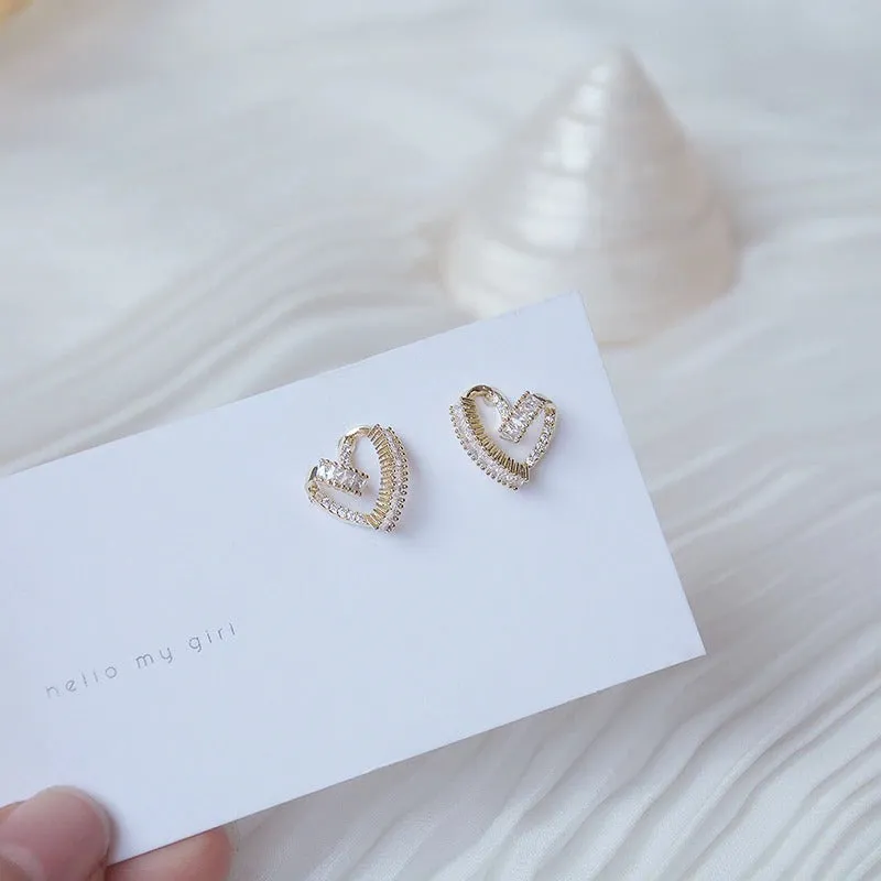 Korean Style Passionate Twisted Zircon Love Heart Stud Earrings