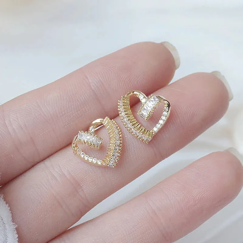 Korean Style Passionate Twisted Zircon Love Heart Stud Earrings