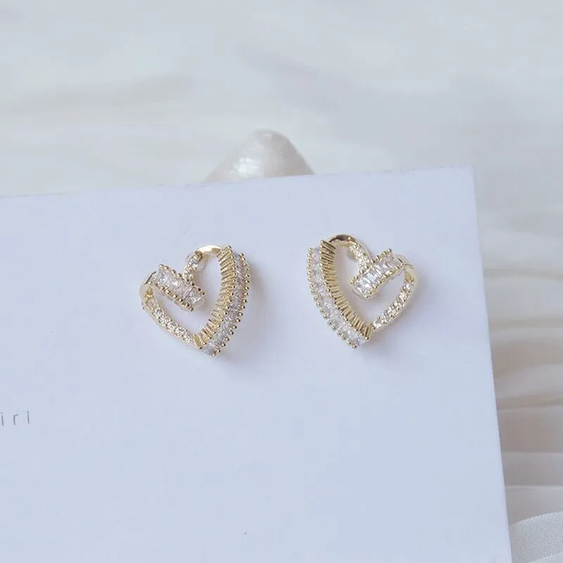 Korean Style Passionate Twisted Zircon Love Heart Stud Earrings