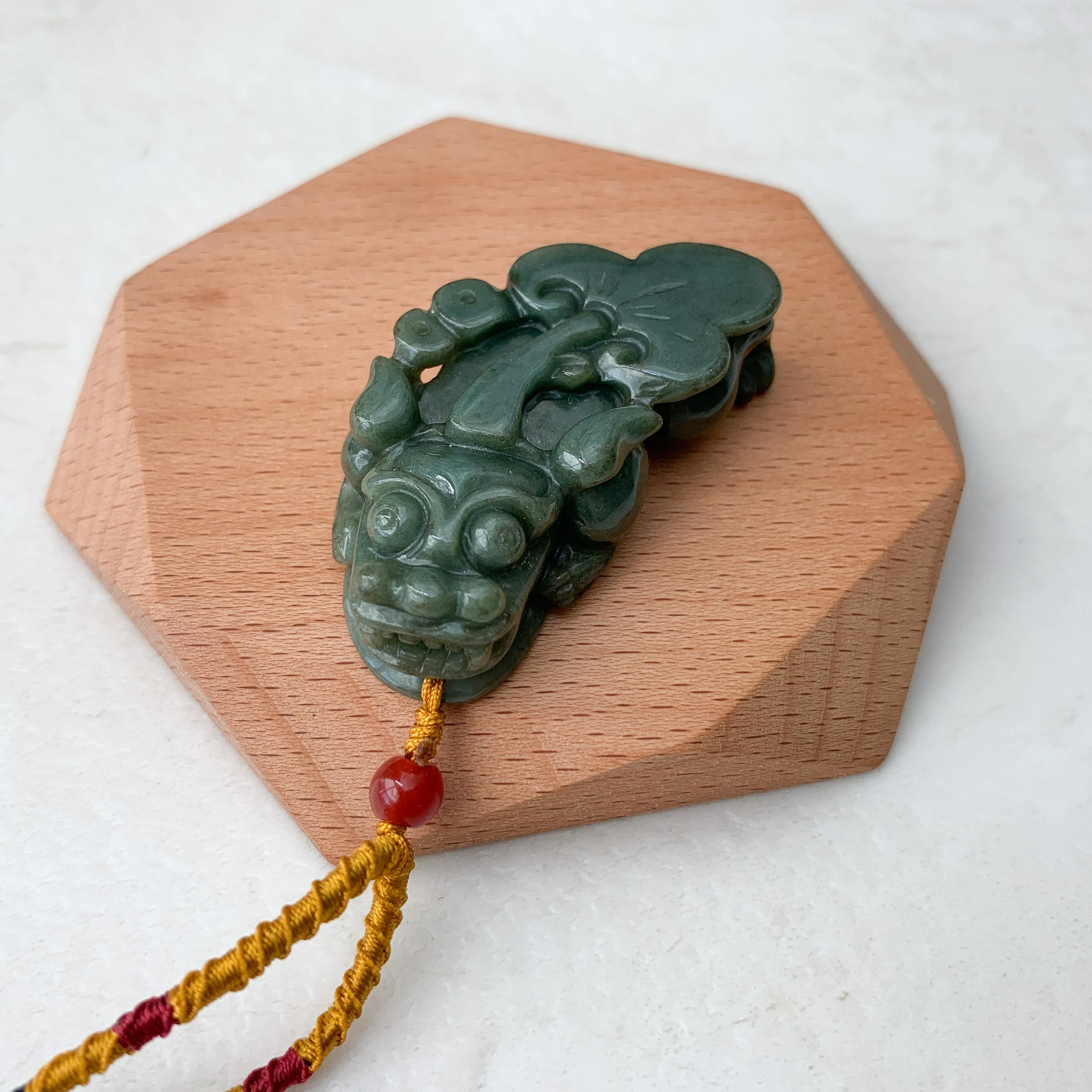 Large Green Jadeite Jade Dragon Pixiu Dragon Chinese Carved Pendant, YJ-0921-0002772