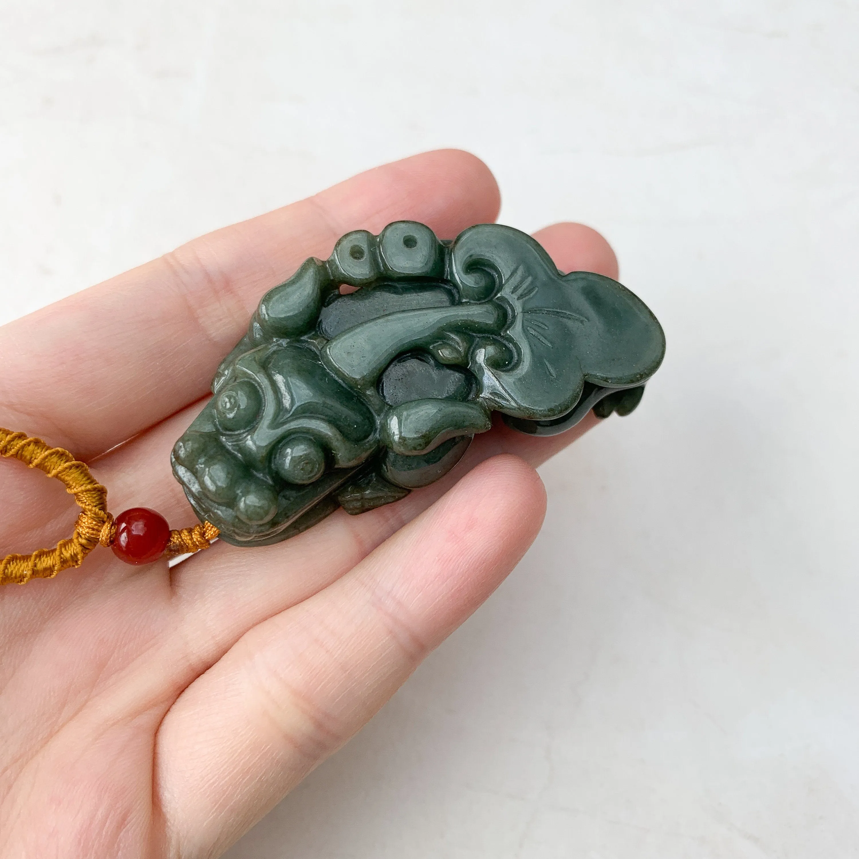 Large Green Jadeite Jade Dragon Pixiu Dragon Chinese Carved Pendant, YJ-0921-0002772