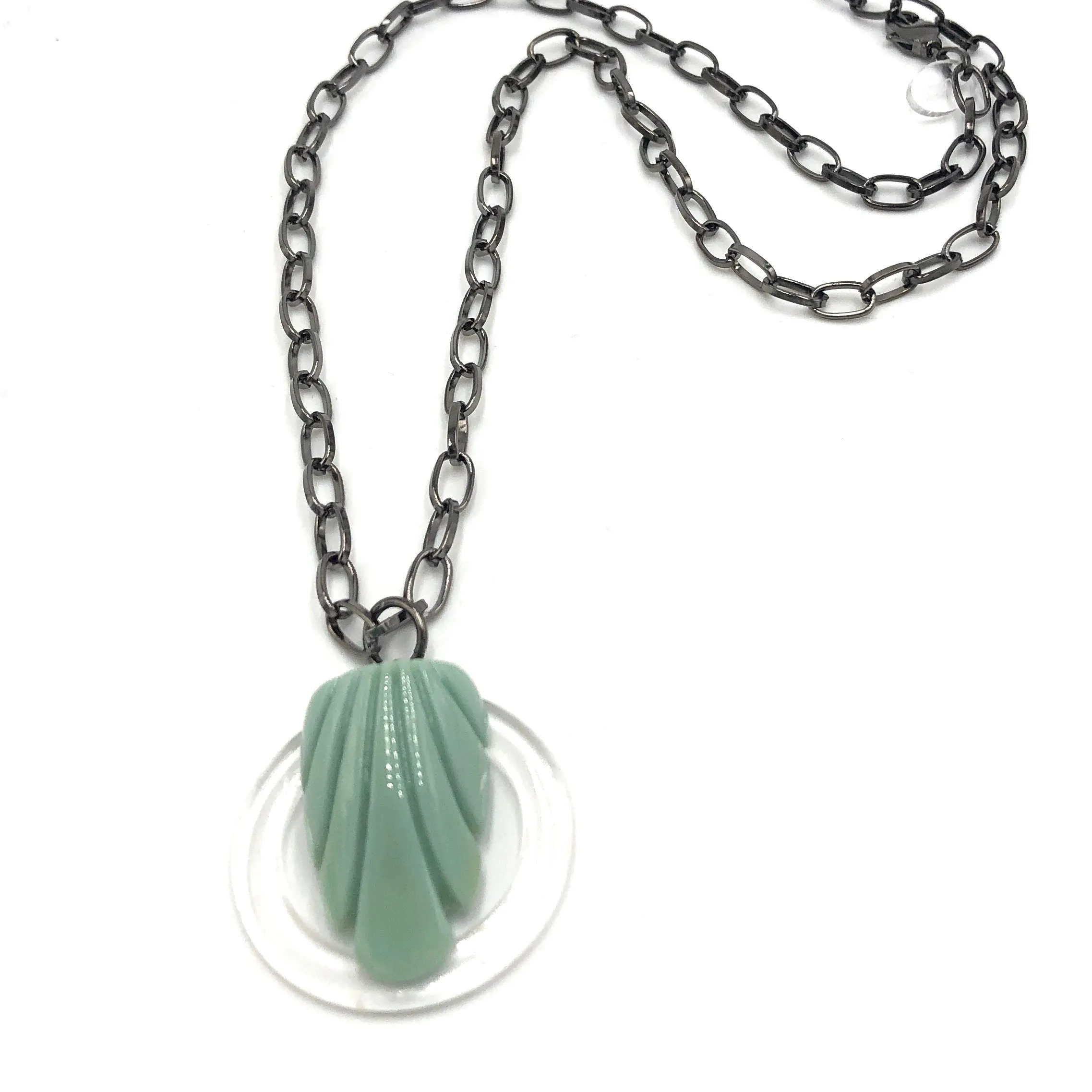 Light Jade Green Carved Deco Chain Necklace