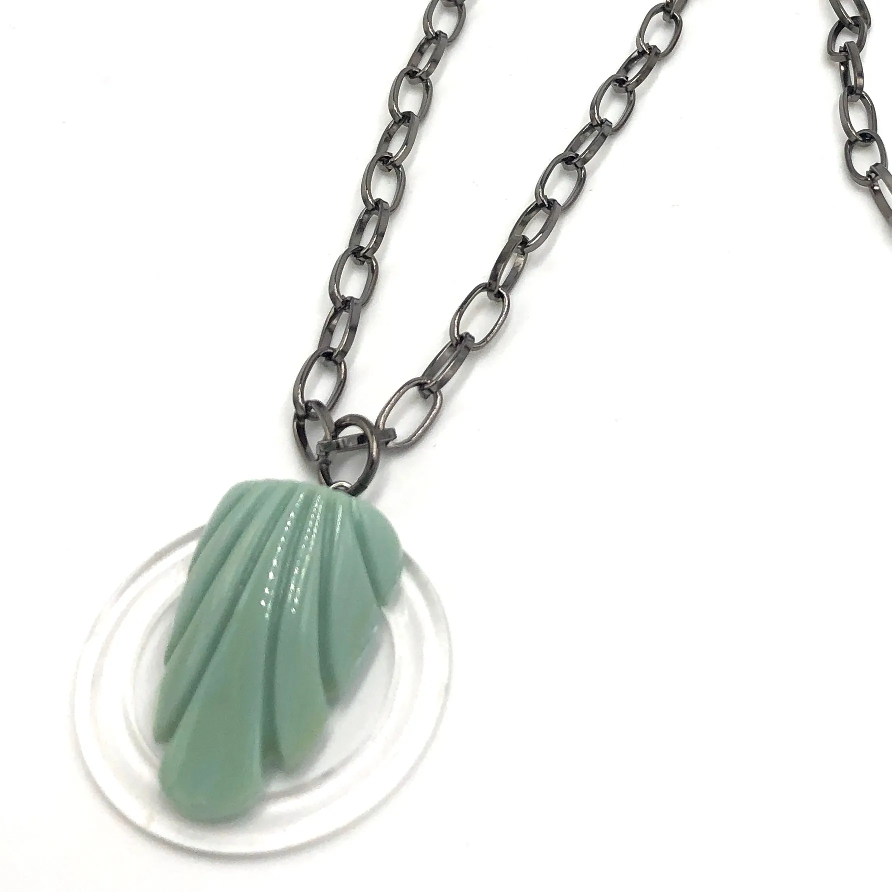 Light Jade Green Carved Deco Chain Necklace