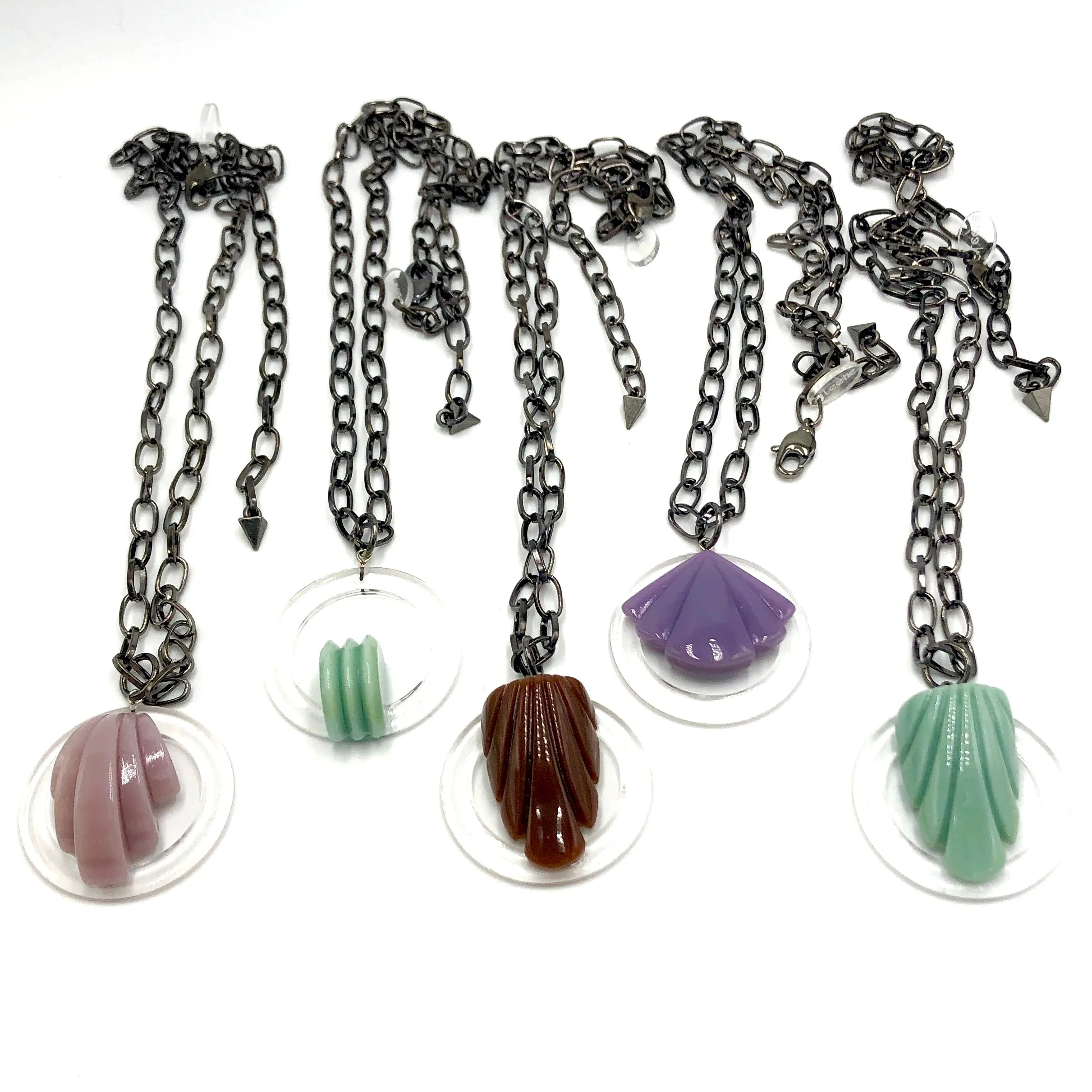 Light Jade Green Carved Deco Chain Necklace