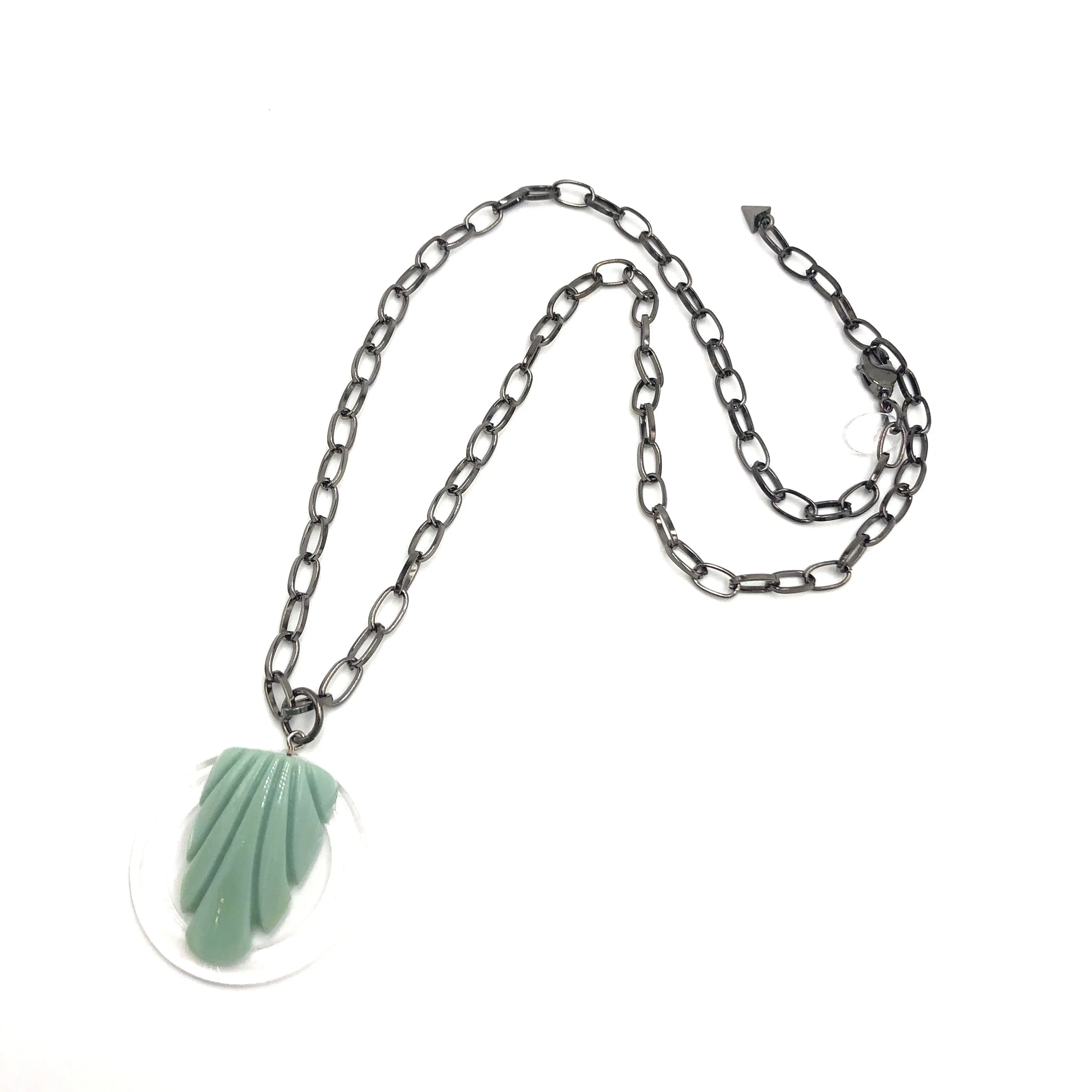 Light Jade Green Carved Deco Chain Necklace