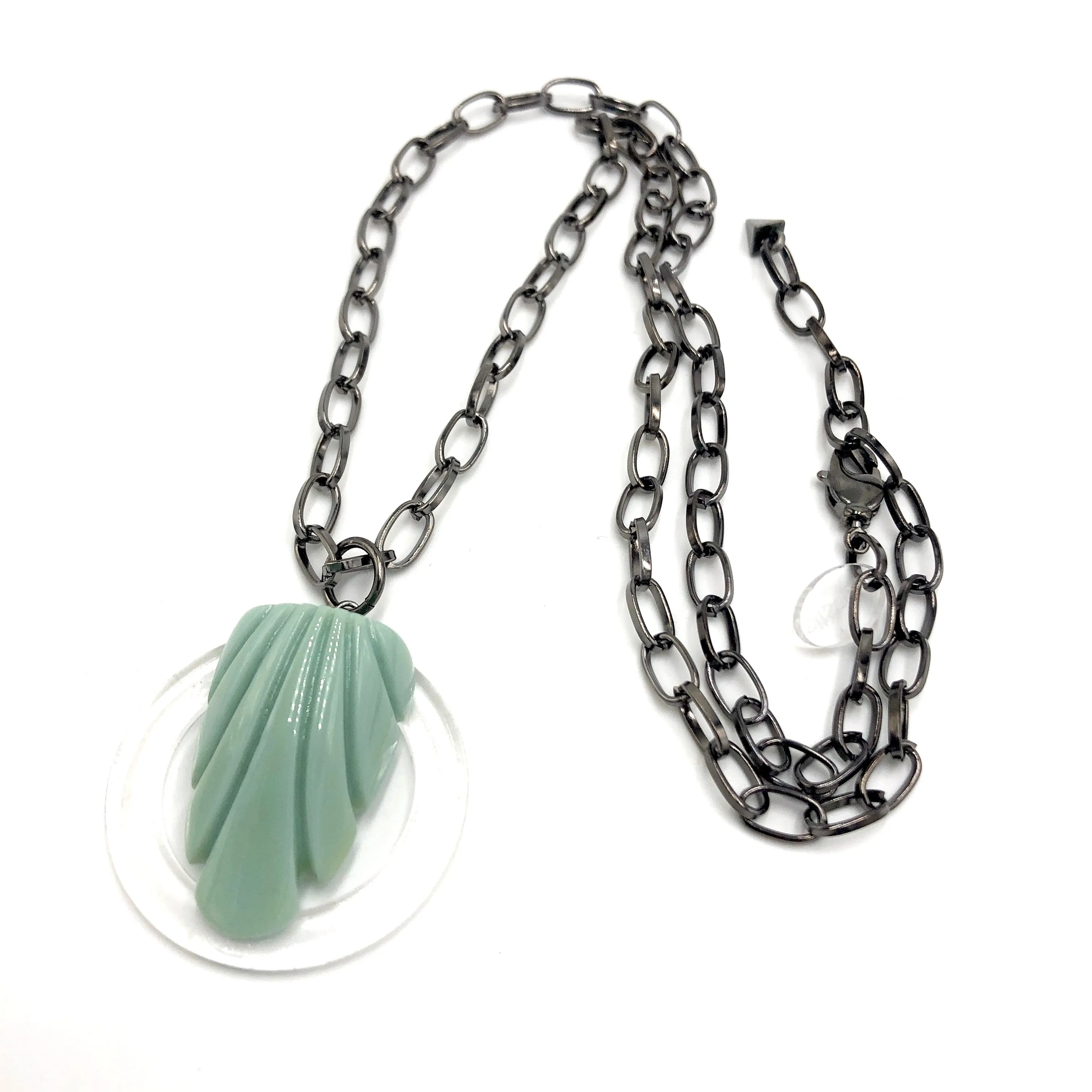 Light Jade Green Carved Deco Chain Necklace