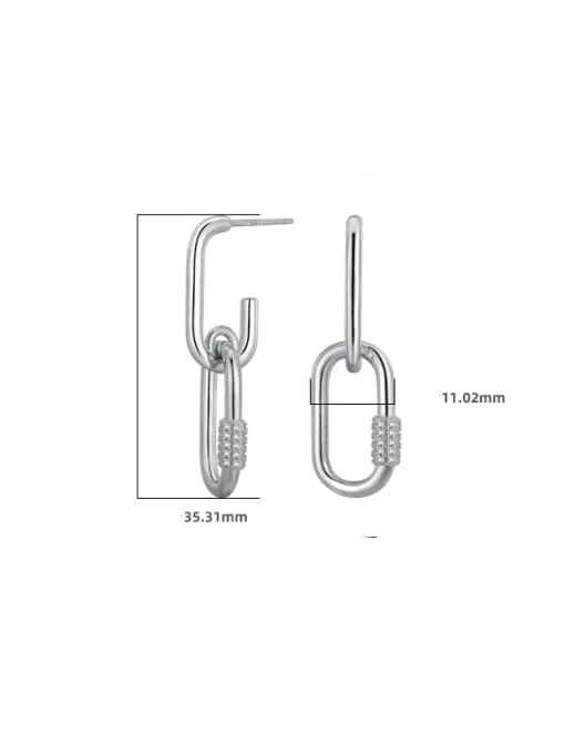 Link Statement Earrings, .925 Sterling Silver Barrel Pave Zircon Statement Paperclip Link Earrings