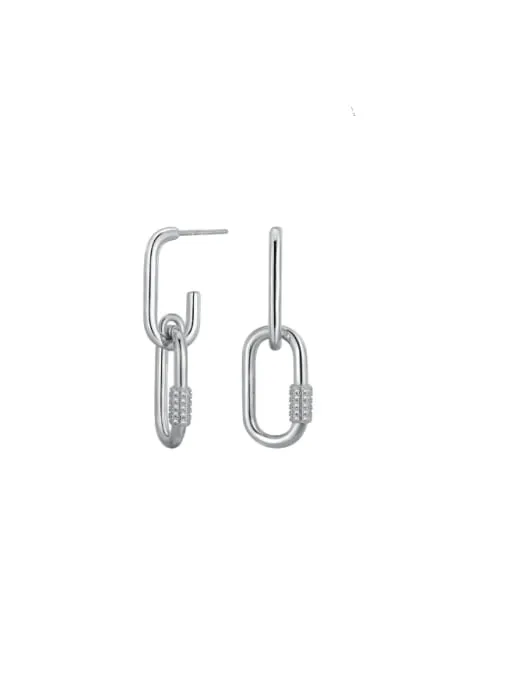 Link Statement Earrings, .925 Sterling Silver Barrel Pave Zircon Statement Paperclip Link Earrings
