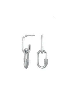 Link Statement Earrings, .925 Sterling Silver Barrel Pave Zircon Statement Paperclip Link Earrings