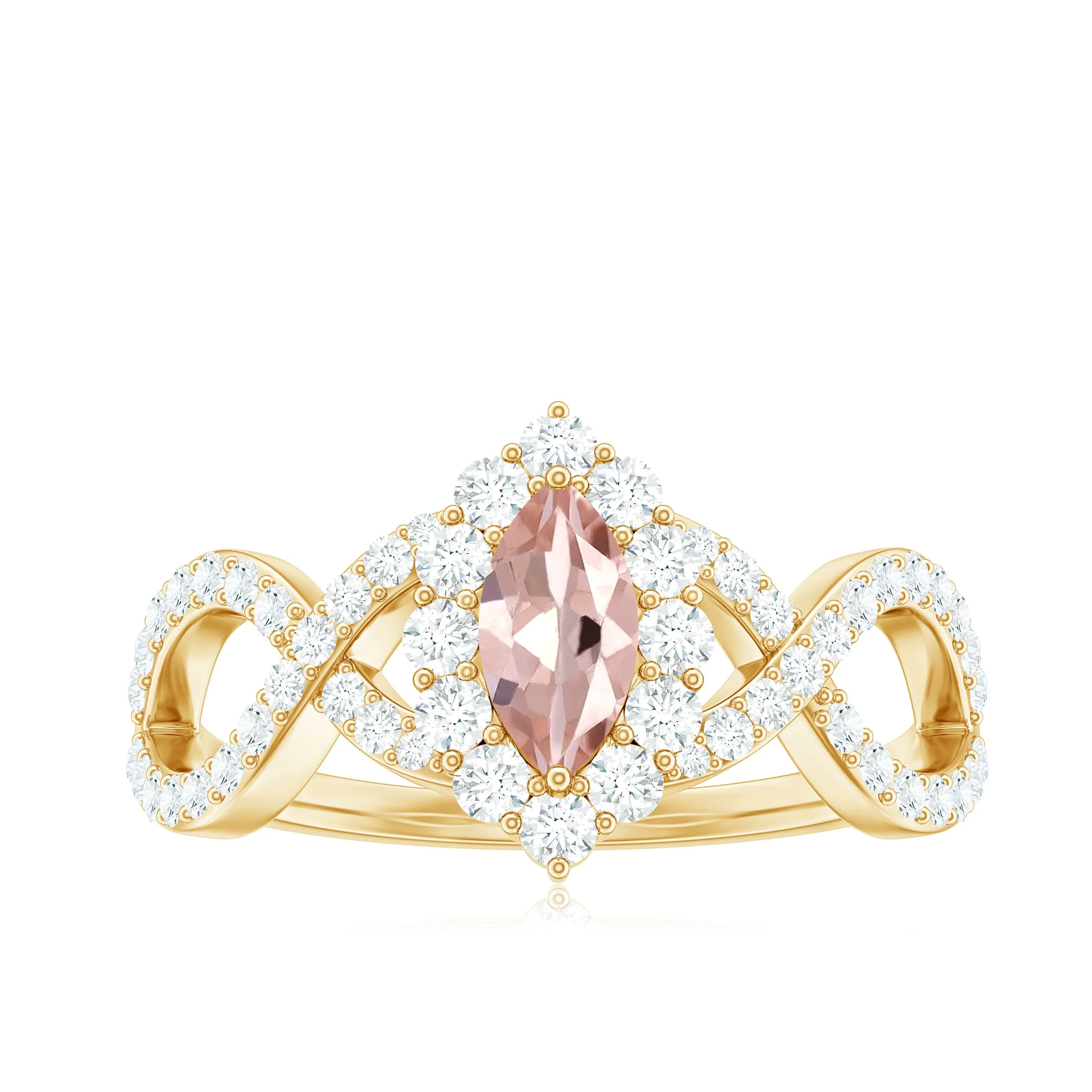 Marquise Morganite Crossover Engagement Ring with Diamond