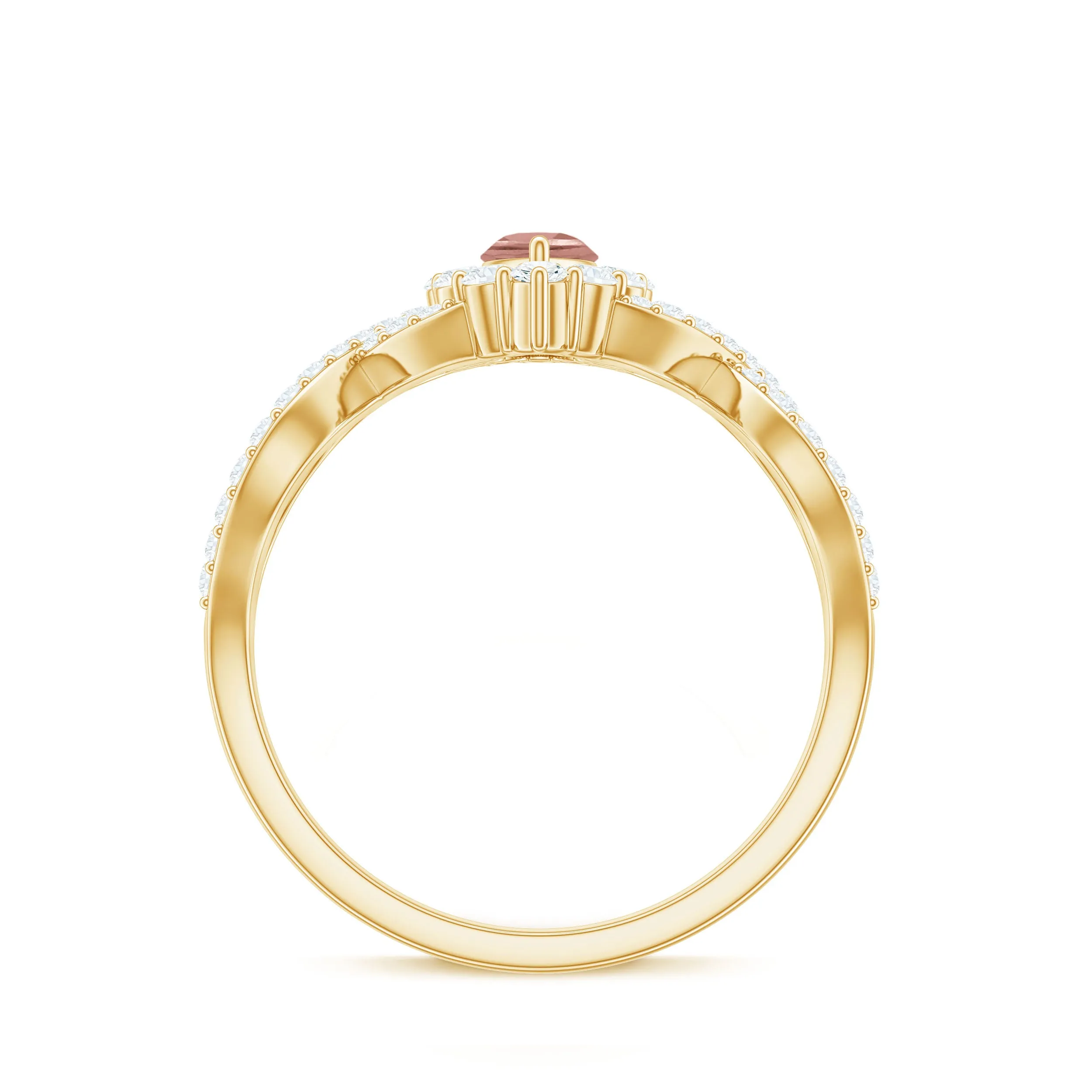Marquise Morganite Crossover Engagement Ring with Diamond
