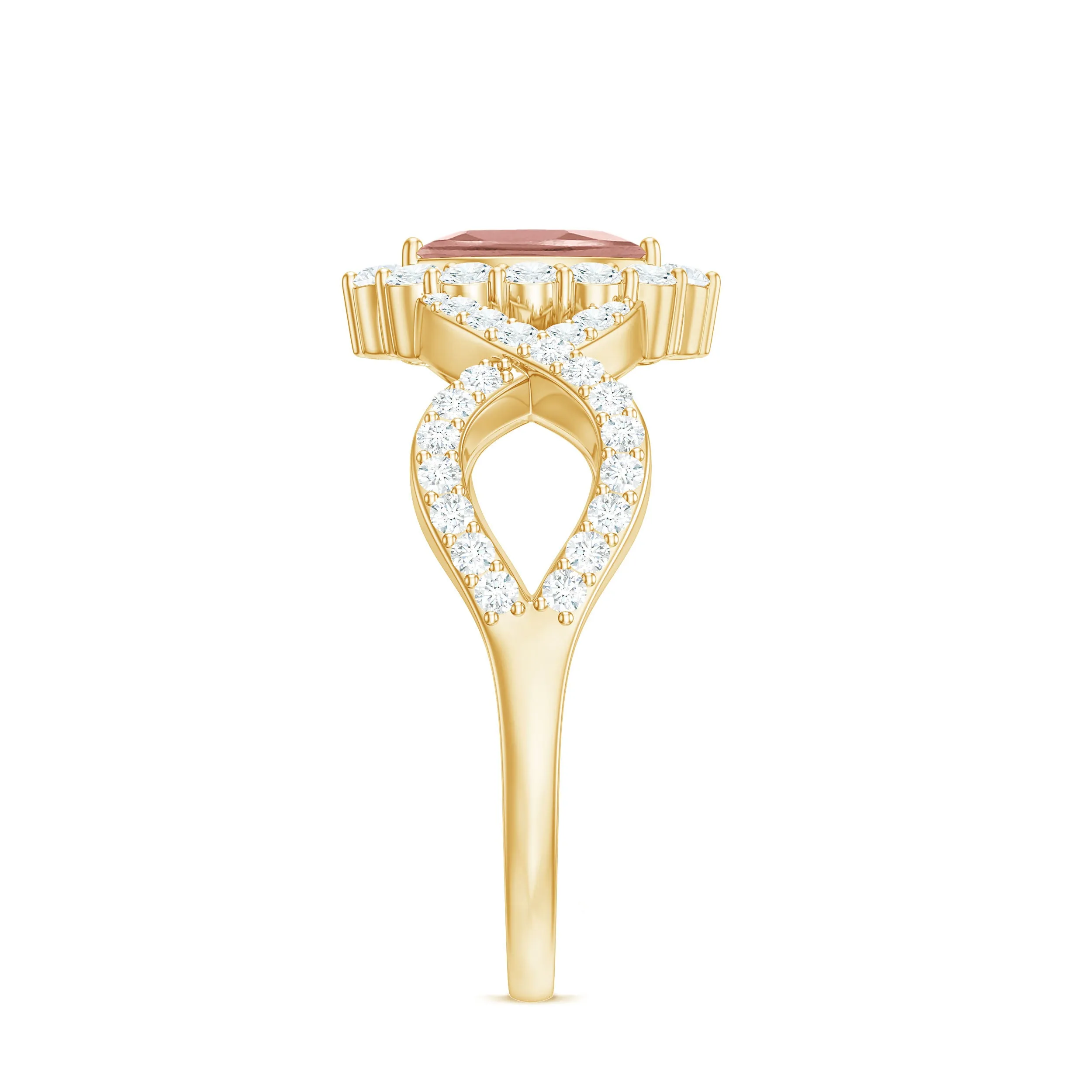 Marquise Morganite Crossover Engagement Ring with Diamond
