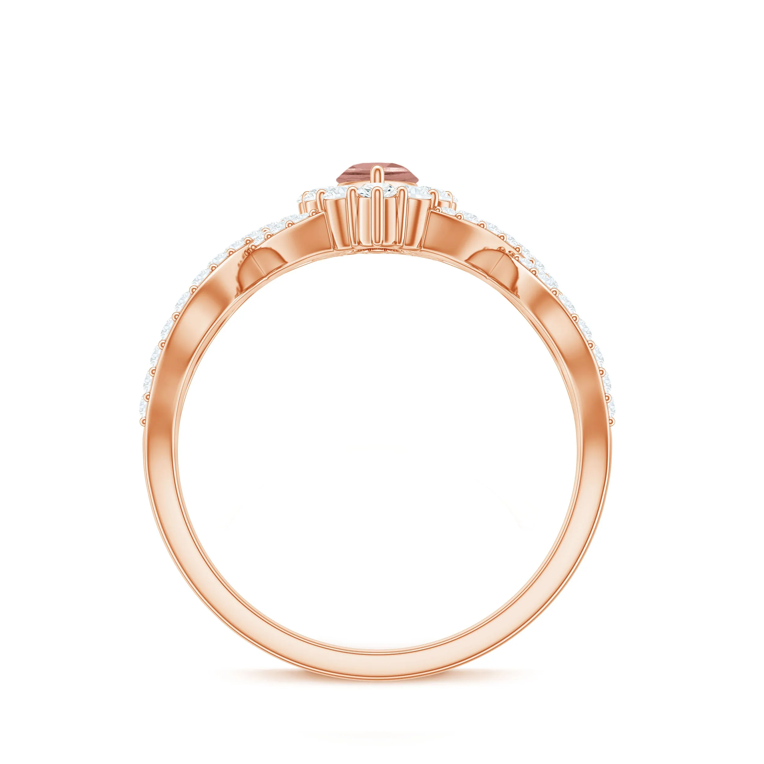 Marquise Morganite Crossover Engagement Ring with Diamond
