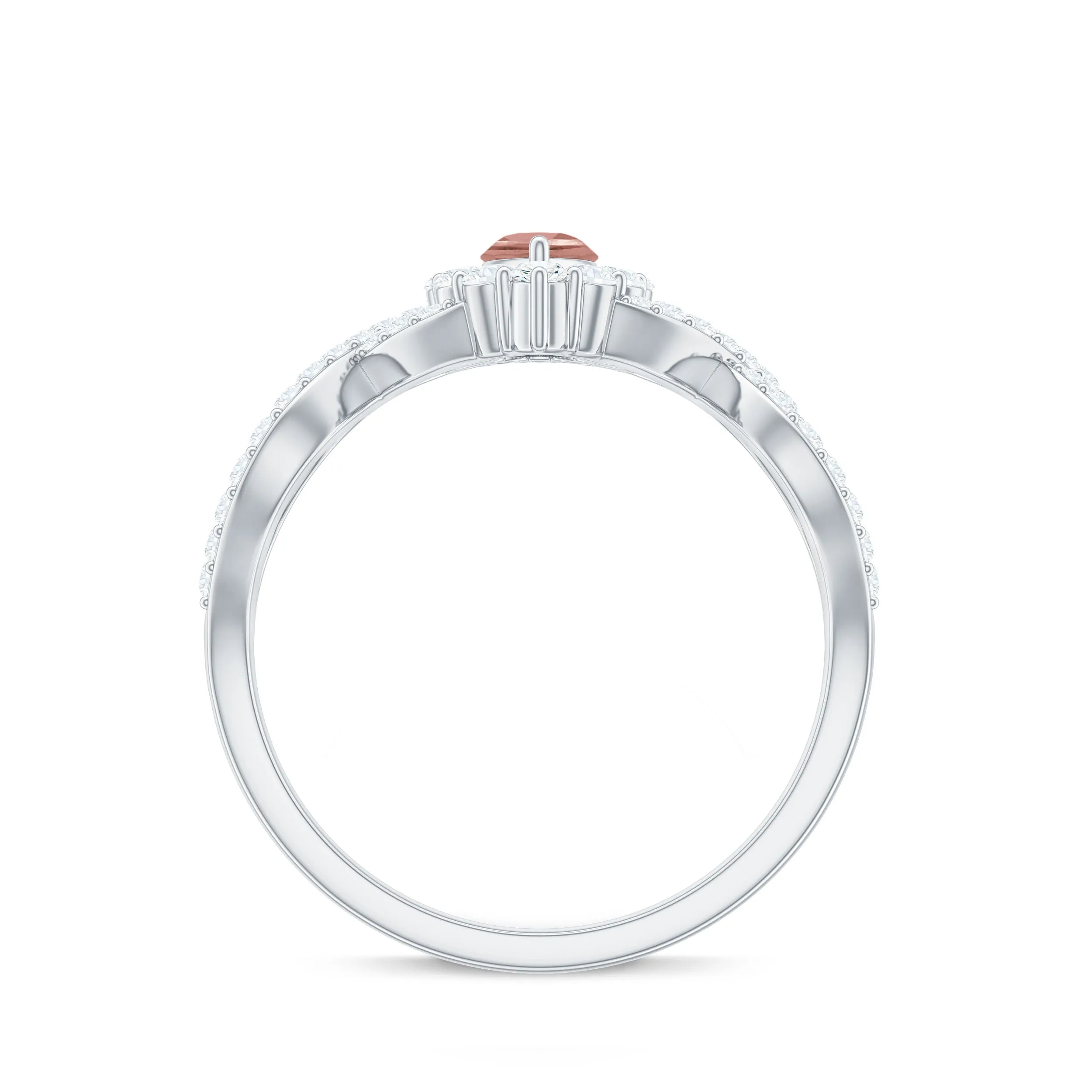 Marquise Morganite Crossover Engagement Ring with Diamond