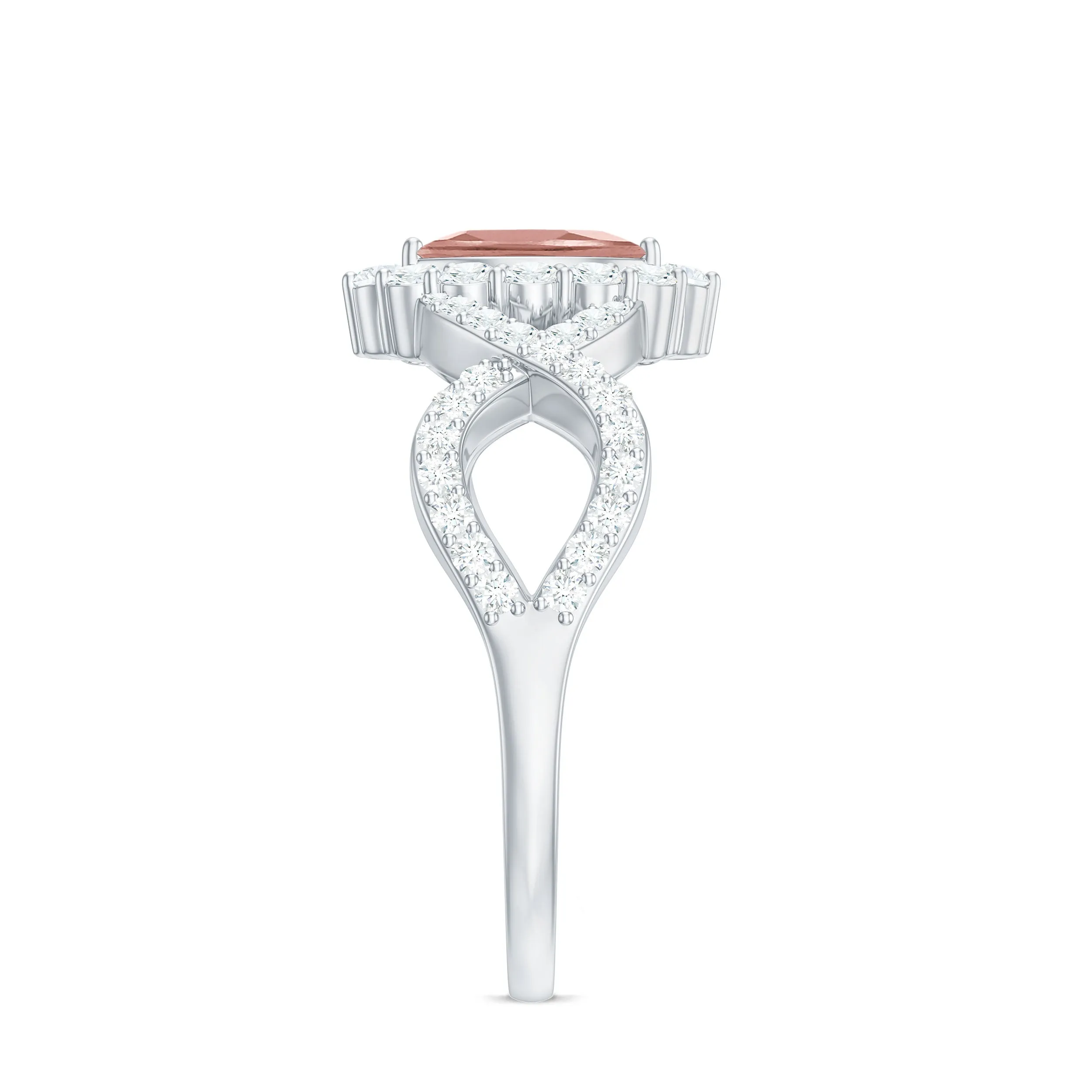 Marquise Morganite Crossover Engagement Ring with Diamond