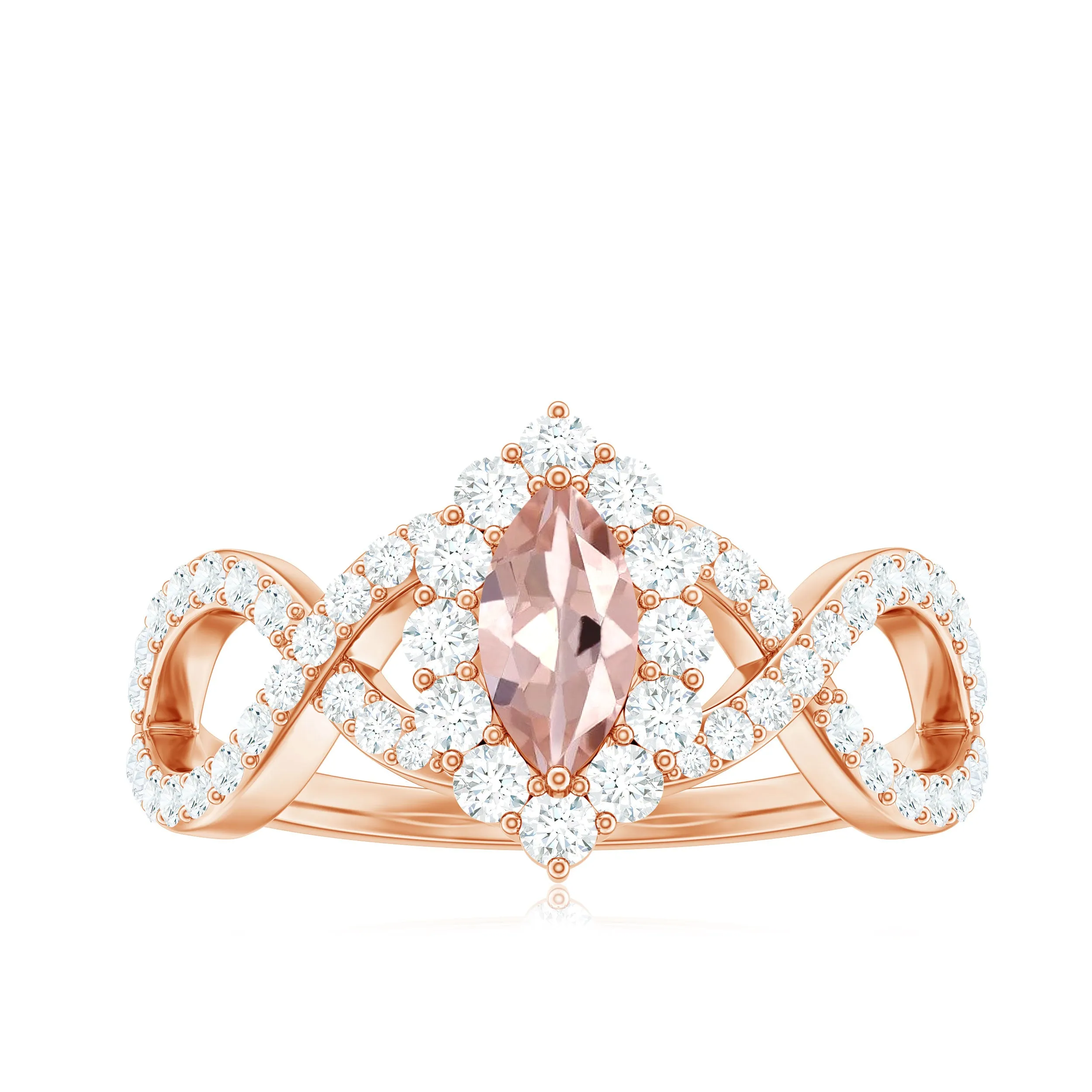 Marquise Morganite Crossover Engagement Ring with Diamond