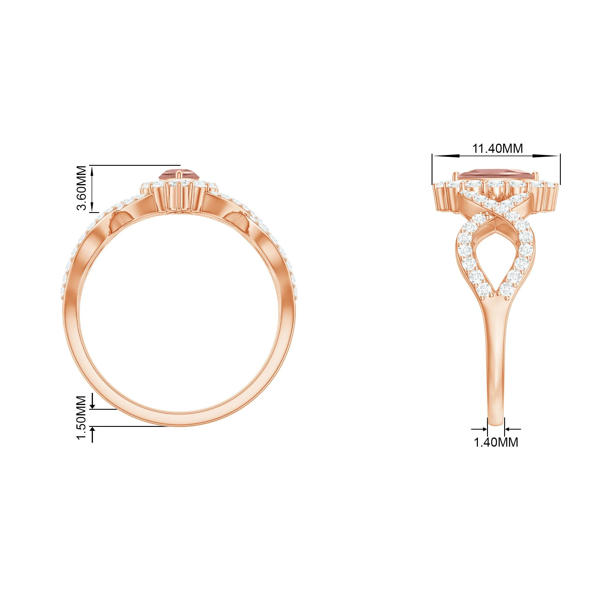 Marquise Morganite Crossover Engagement Ring with Diamond