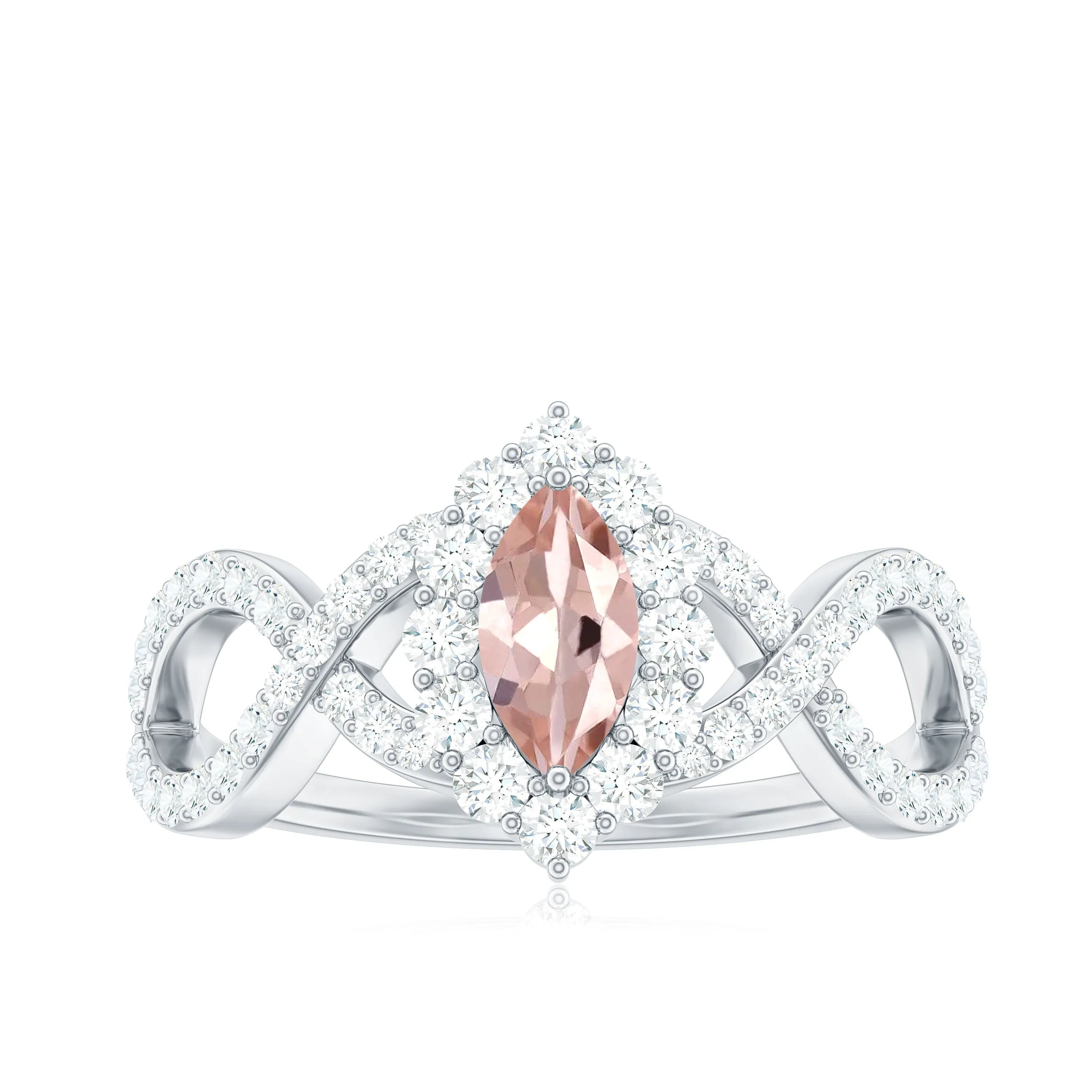 Marquise Morganite Crossover Engagement Ring with Diamond